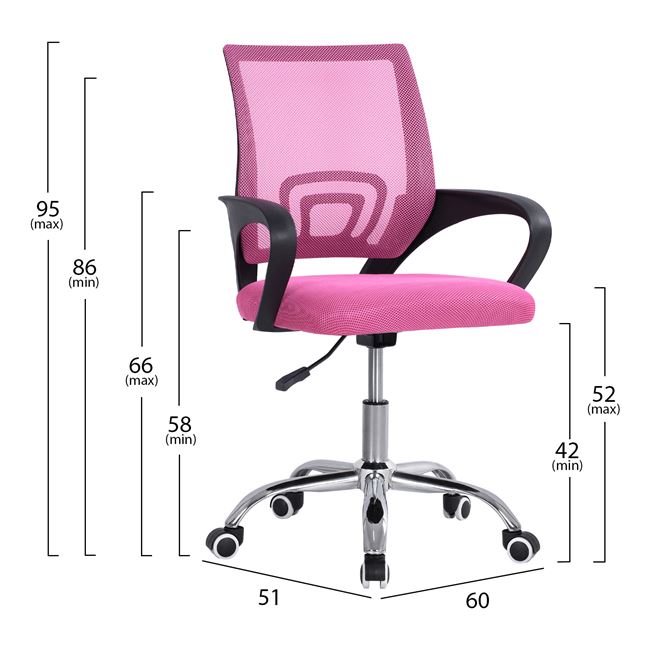 Πολυθρόνα γραφείου "BRISTONE" από ύφασμα mesh/μέταλλο σε χρώμα ροζ/μαύρο 60x51x95