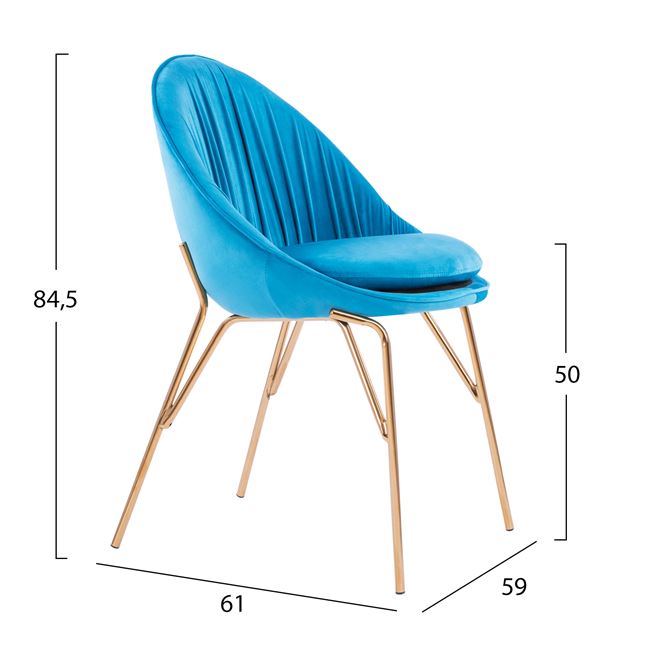 Πολυθρόνα "KELSEY" από βελούδο/μέταλλο σε χρώμα μπλε/χρυσό 59x61x84,5