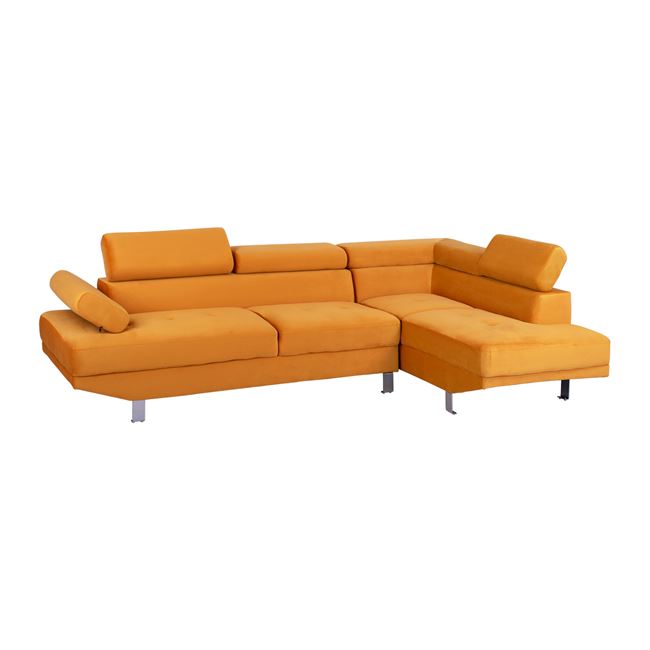 Καναπές γωνία δεξιά "FAITH" από βελούδο σε χρώμα κίτρινο 254x79-160x70-84