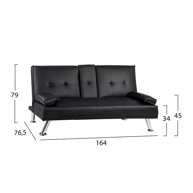 Καναπές κρεβάτι διθέσιος από PU σε χρώμα μαύρο 165x76,5x79
