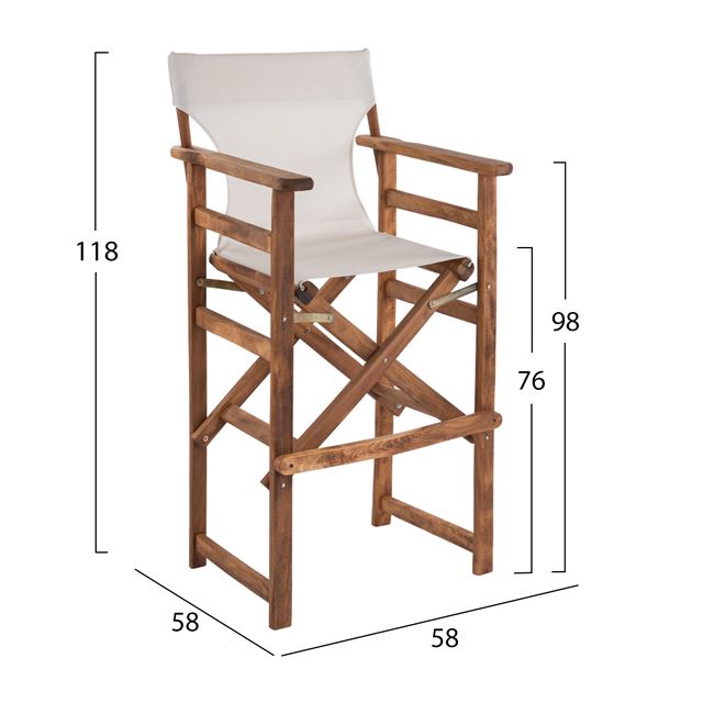 Σκαμπό μπαρ σκηνοθέτη "ΛΗΜΝΟΣ" από ξύλο/ύφασμα σε χρώμα καρυδί/εκρού 58x58x118