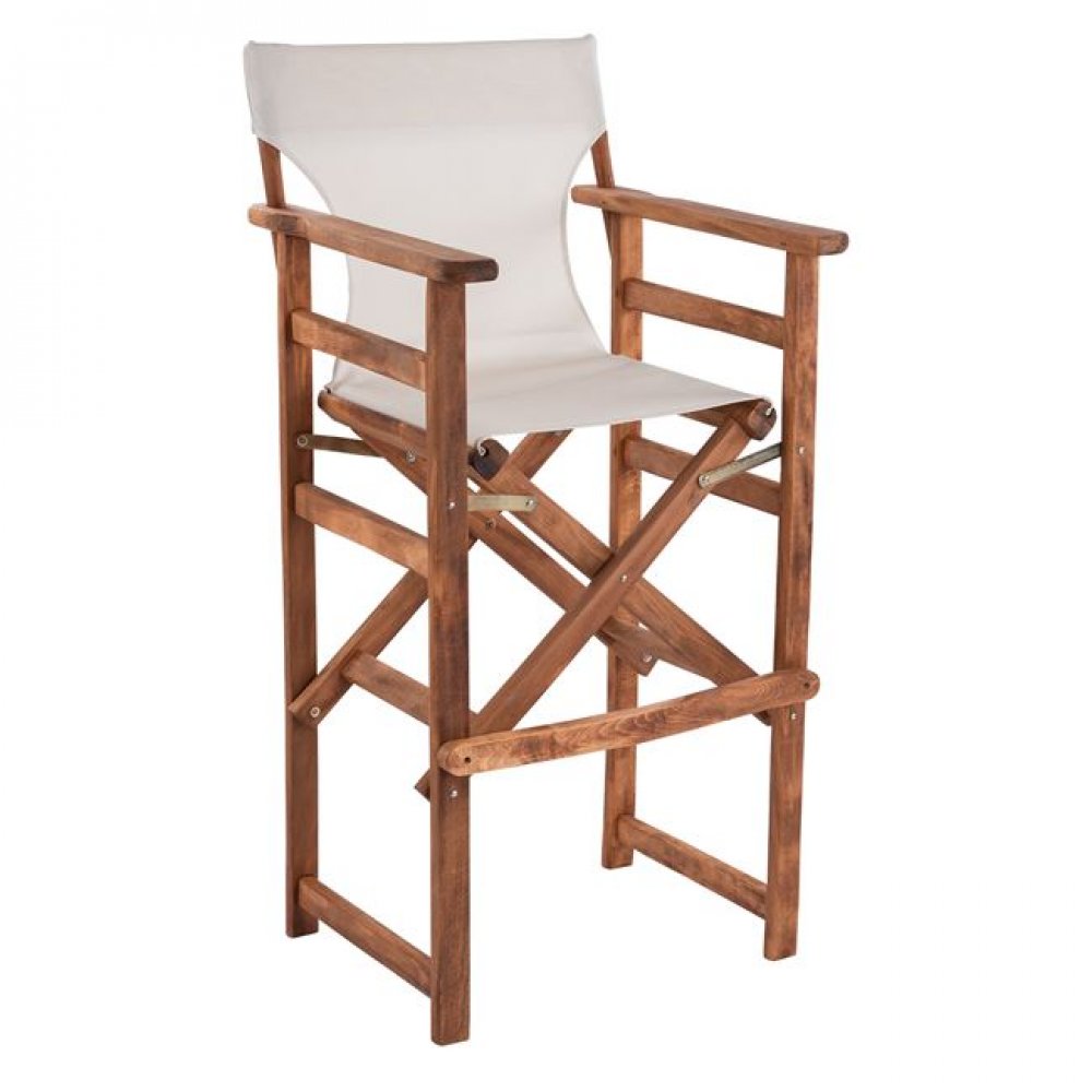 Σκαμπό μπαρ σκηνοθέτη "ΛΗΜΝΟΣ" από ξύλο/ύφασμα σε χρώμα καρυδί/εκρού 58x58x118