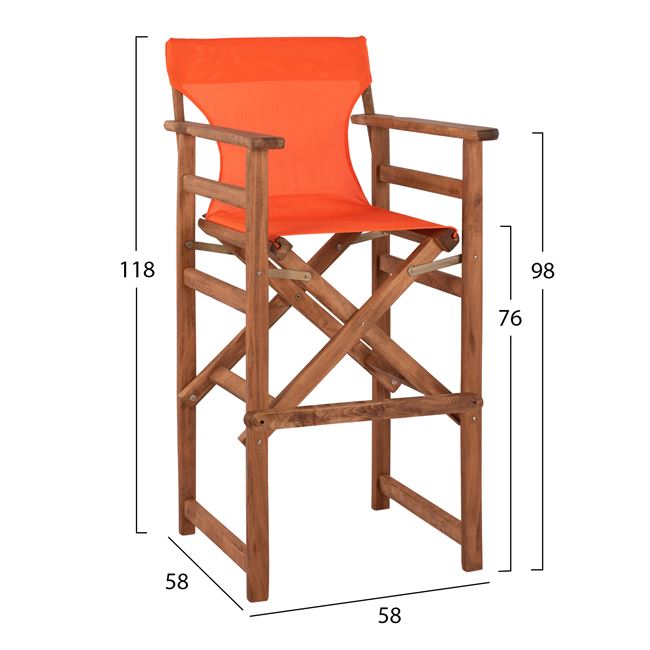 Σκαμπό μπαρ σκηνοθέτη "ΛΗΜΝΟΣ" από ξύλο/ύφασμα σε χρώμα καρυδί/πορτοκαλί 58x58x118
