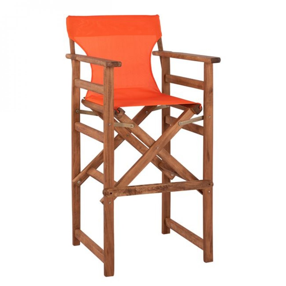 Σκαμπό μπαρ σκηνοθέτη "ΛΗΜΝΟΣ" από ξύλο/ύφασμα σε χρώμα καρυδί/πορτοκαλί 58x58x118