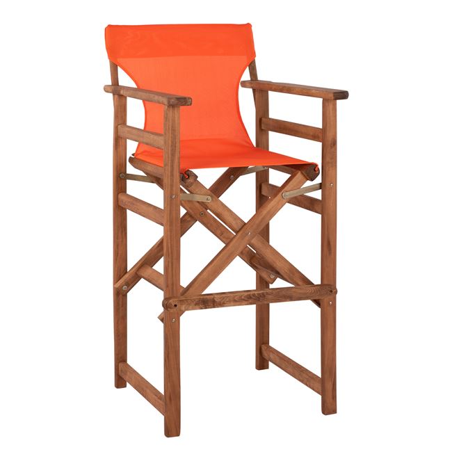 Σκαμπό μπαρ σκηνοθέτη "ΛΗΜΝΟΣ" από ξύλο/ύφασμα σε χρώμα καρυδί/πορτοκαλί 58x58x118