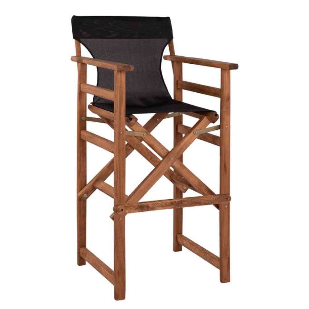 Σκαμπό μπαρ σκηνοθέτη "ΛΗΜΝΟΣ" από ξύλο/ύφασμα σε χρώμα καρυδί/μαύρο 58x58x118