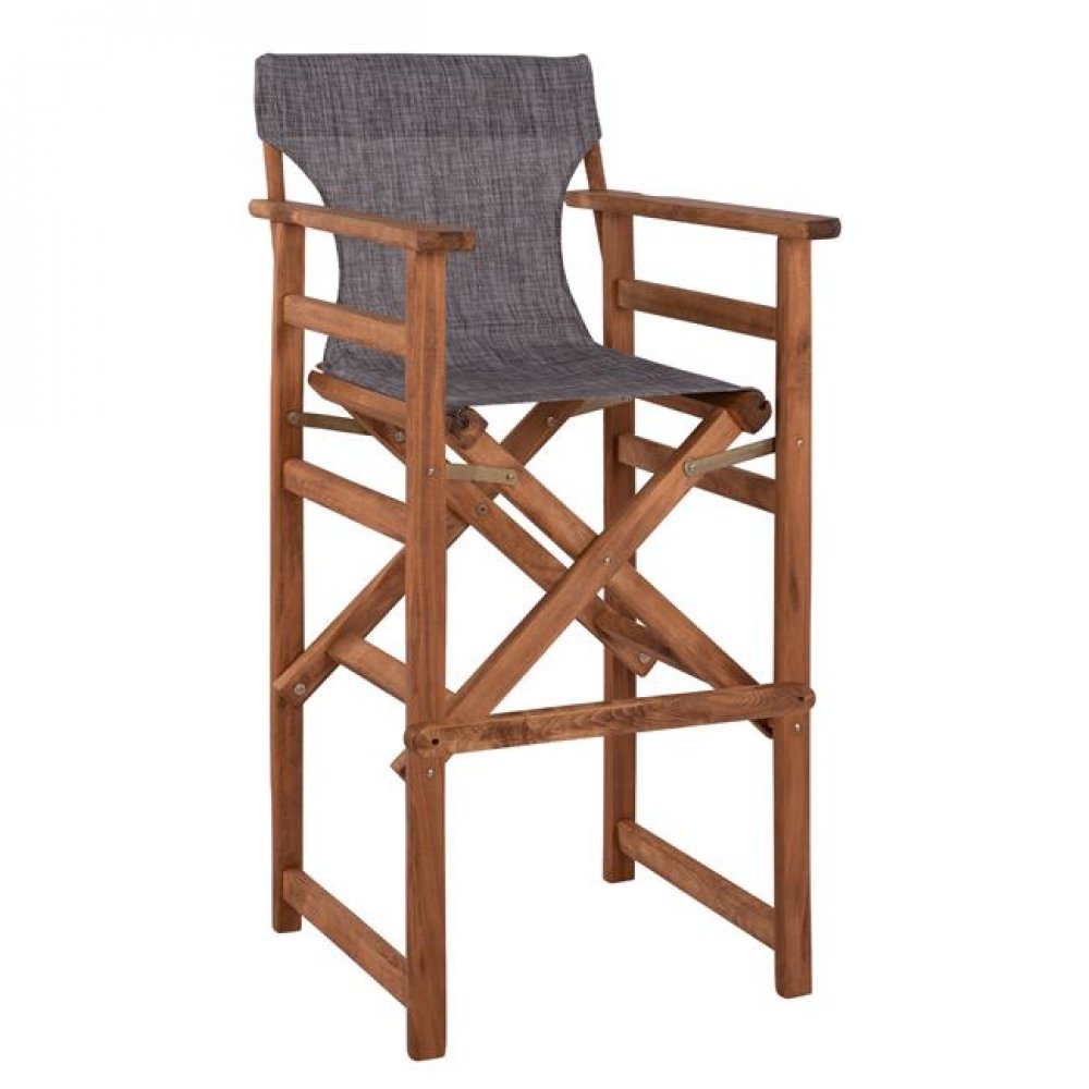 Σκαμπό μπαρ σκηνοθέτη "ΛΗΜΝΟΣ" από ξύλο/ύφασμα σε χρώμα καρυδί/γκρι 58x58x118