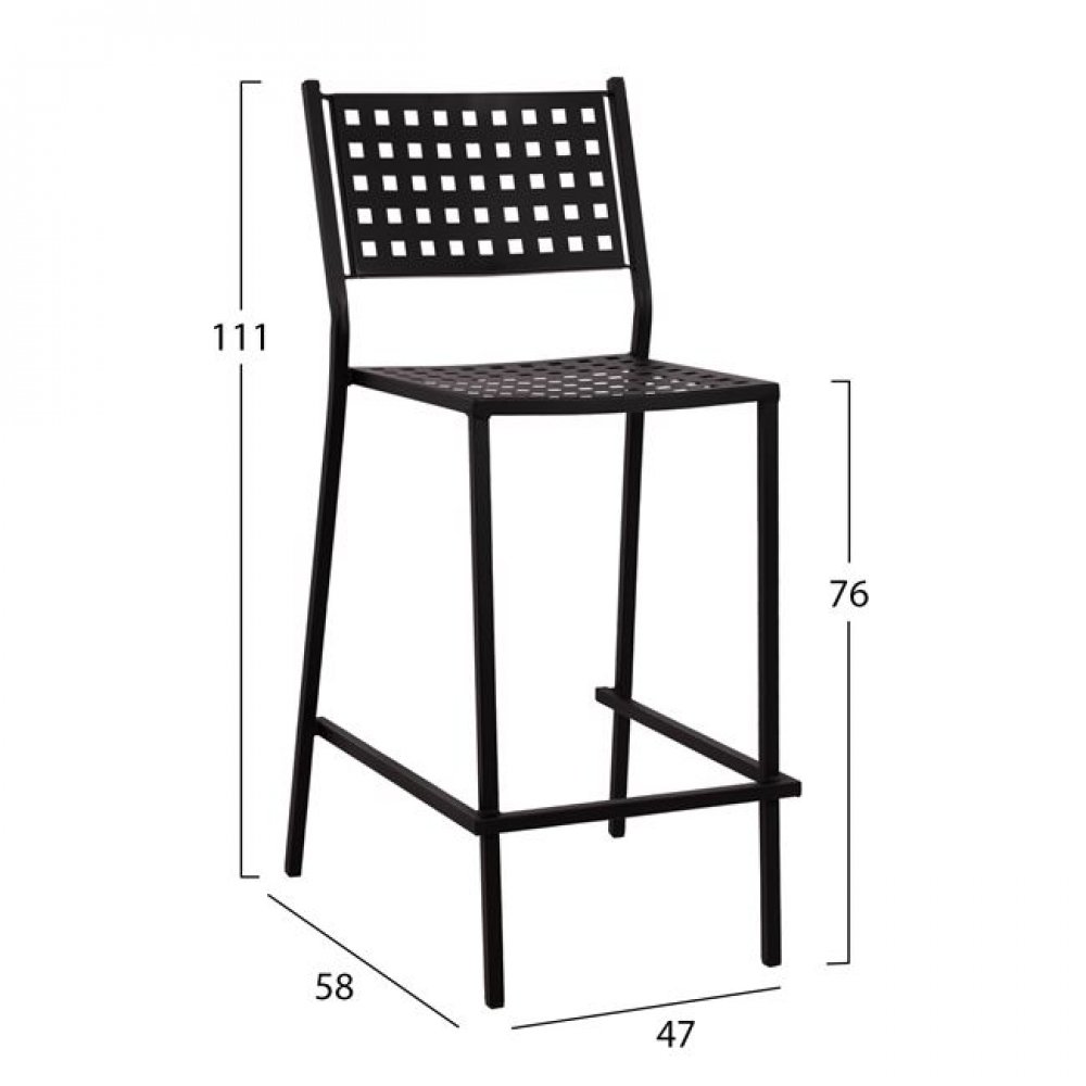 Σκαμπό μπαρ από μέταλλο σε χρώμα μαύρο 47x58x111