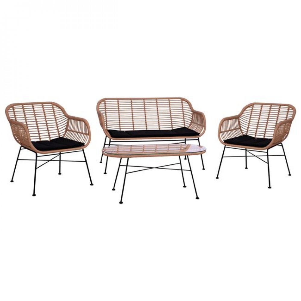 Σετ σαλονιού "ALLEGRA" από μέταλλο/wicker σε χρώμα μπεζ/μαύρο 125x69x82
