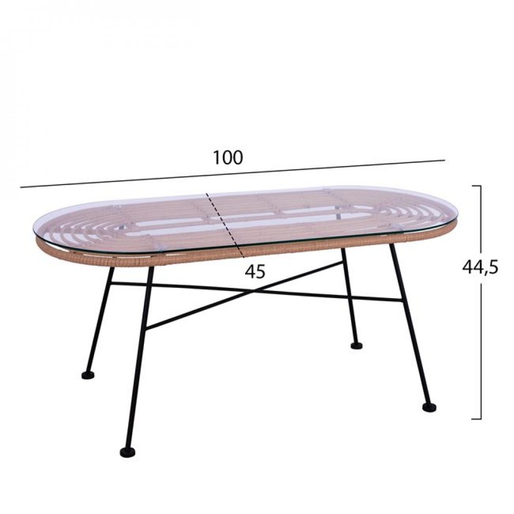 Σετ σαλονιού "ALLEGRA" από μέταλλο/wicker σε χρώμα μπεζ/μαύρο 125x69x82