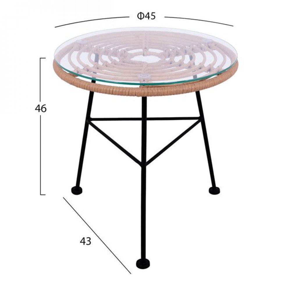 Σετ σαλονιού από πλέξη wicker/μέταλλο σε χρώμα μπεζ/μαύρο 73x83x86