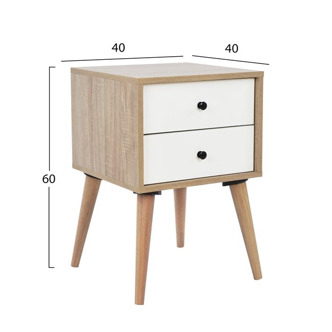 Κομοδίνο "OLIVER" σε χρώμα φυσικό-λευκό 40x40x60