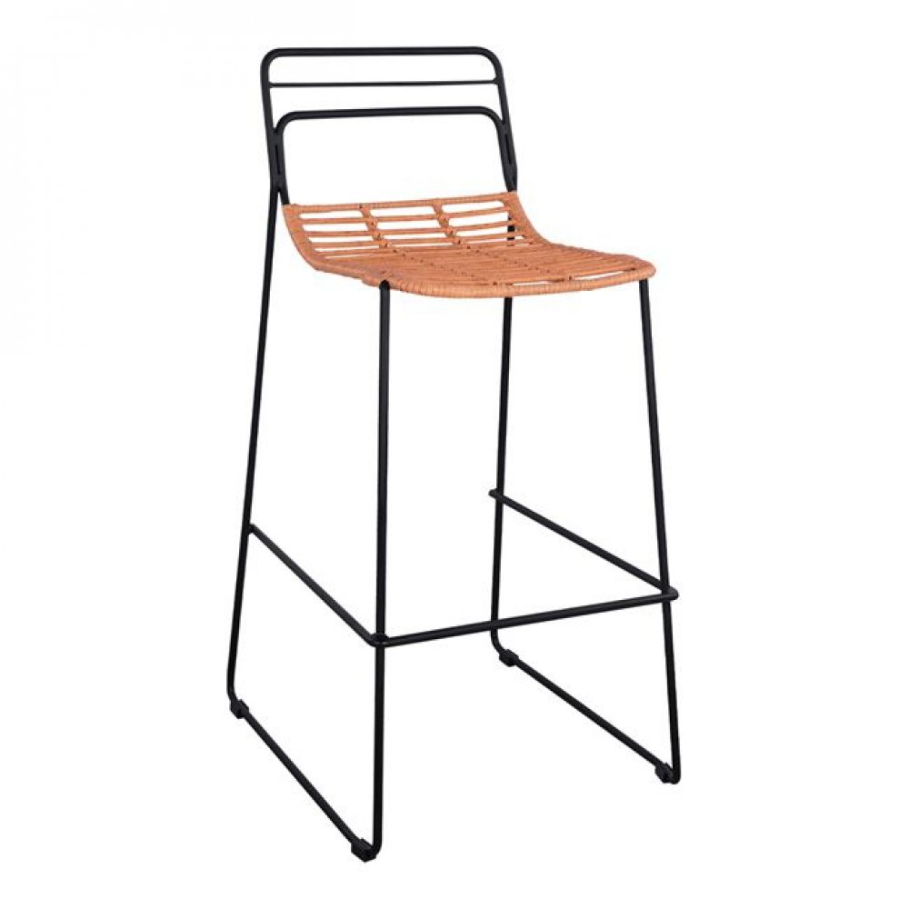 Σκαμπό "ALLEGRA" από μέταλλο/wicker σε χρώμα μαύρο/μπεζ 48x53x100