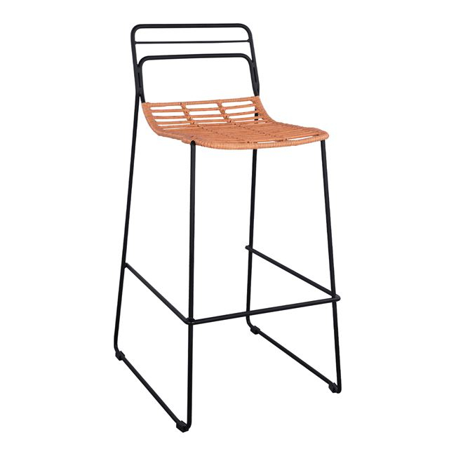 Σκαμπό "ALLEGRA" από μέταλλο/wicker σε χρώμα μαύρο/μπεζ 48x53x100