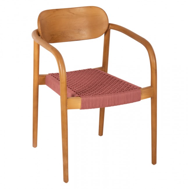 Πολυθρόνα "OSLO" από ξύλο/σχοινί σε φυσικό/ρόζ χρώμα 55x54x80