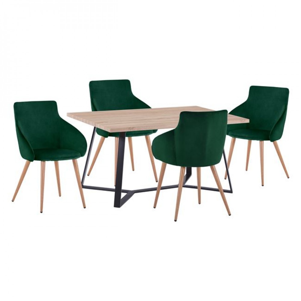 Σετ τραπεζαρίας 5 τεμαχίων από mdf/ύφασμα σε χρώμα σονόμα/κυπαρισσί 160x90x75