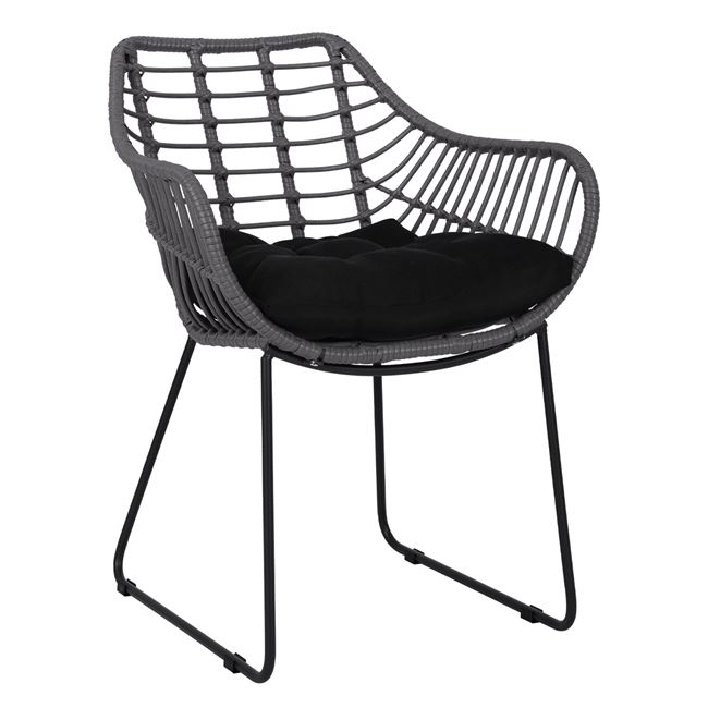 Πολυθρόνα από μέταλλο-wicker σε μαύρο-γκρι χρώμα 61x64x82