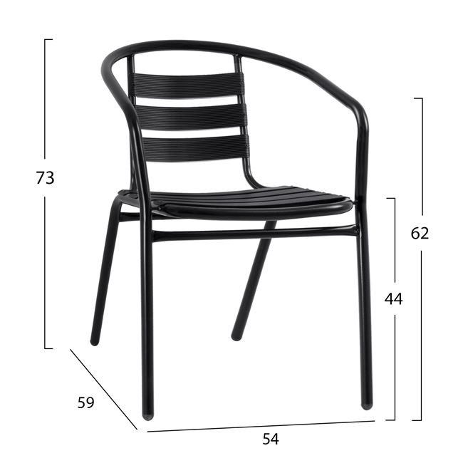 Πολυθρόνα "LAURA" από μέταλλο/αλουμίνο σε χρώμα μαύρο 54x59x73
