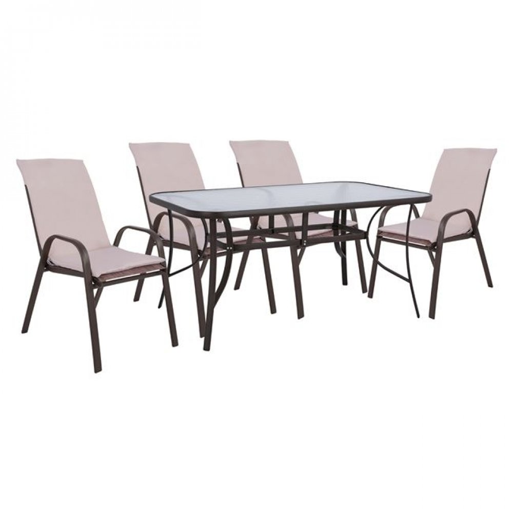 Σετ εξωτερικού χώρου 5τμχ με μαξιλάρια από μέταλλο-textilene σε καφέ χρώμα 150x90x72