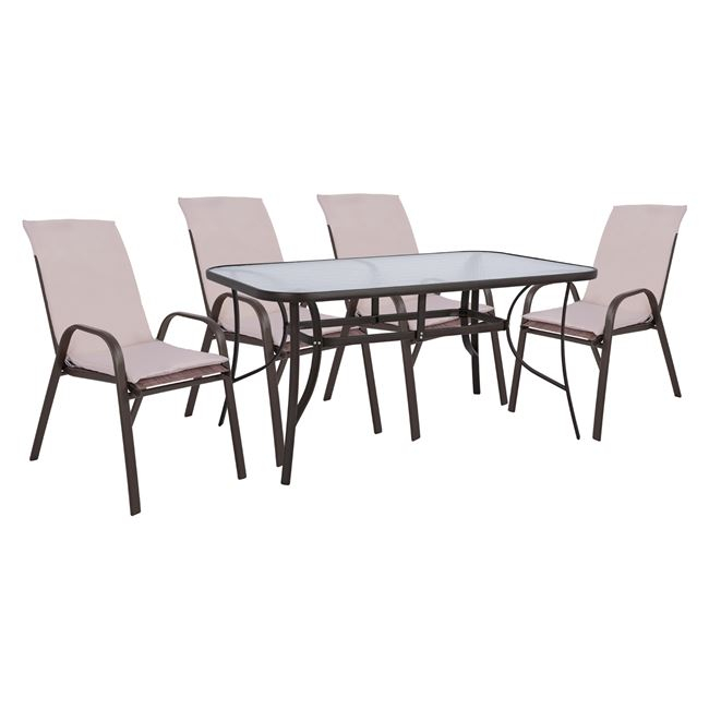 Σετ εξωτερικού χώρου 5τμχ με μαξιλάρια από μέταλλο-textilene σε καφέ χρώμα 150x90x72