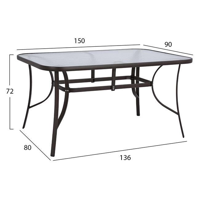 Σετ εξωτερικού χώρου 7τμχ με μαξιλάρια από μέταλλο-textilene σε καφέ χρώμα 150x90x72