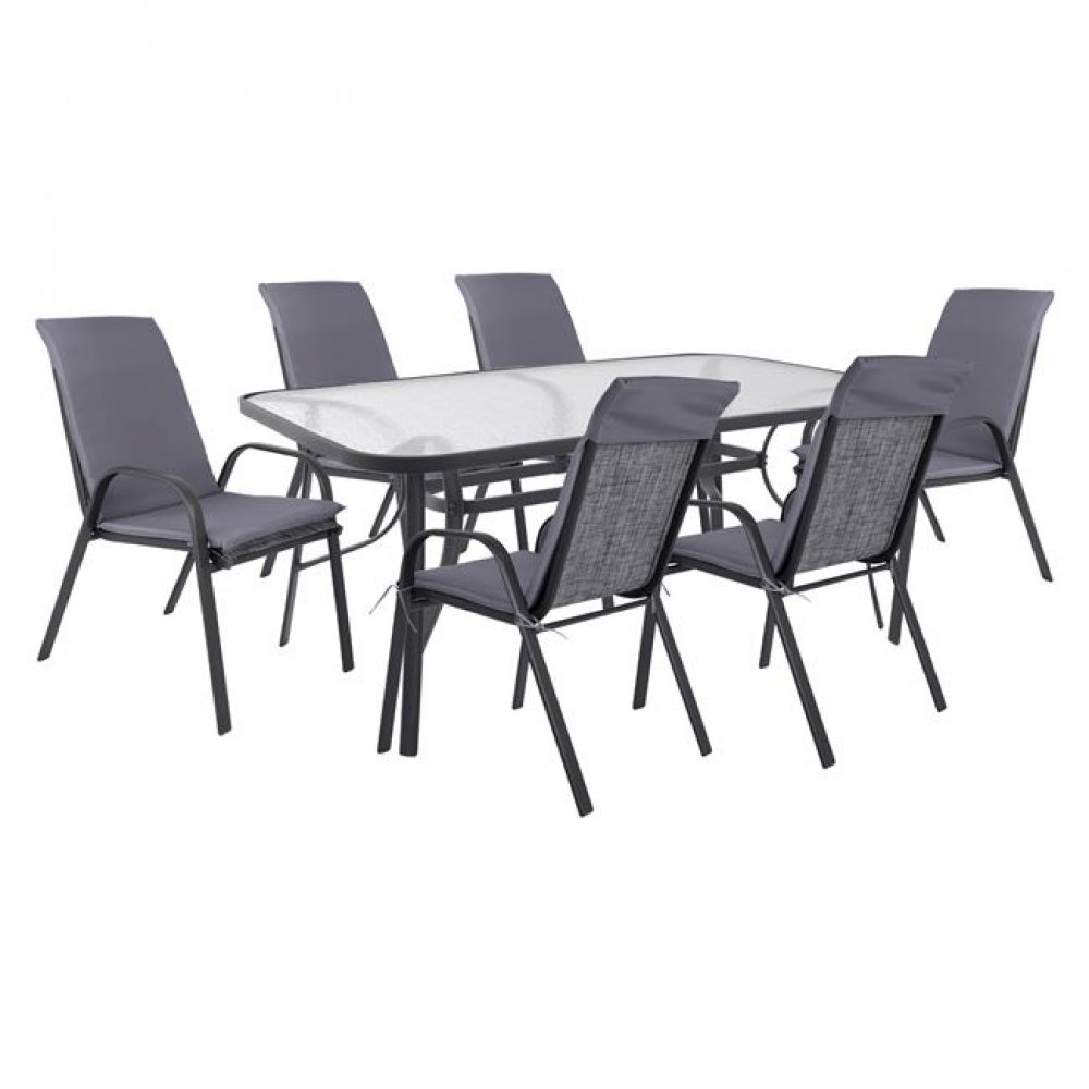 Σετ εξωτερικού χώρου 7τμχ με μαξιλάρια από μέταλλο-textilene σε ανθρακί-γκρι χρώμα 160x90x72