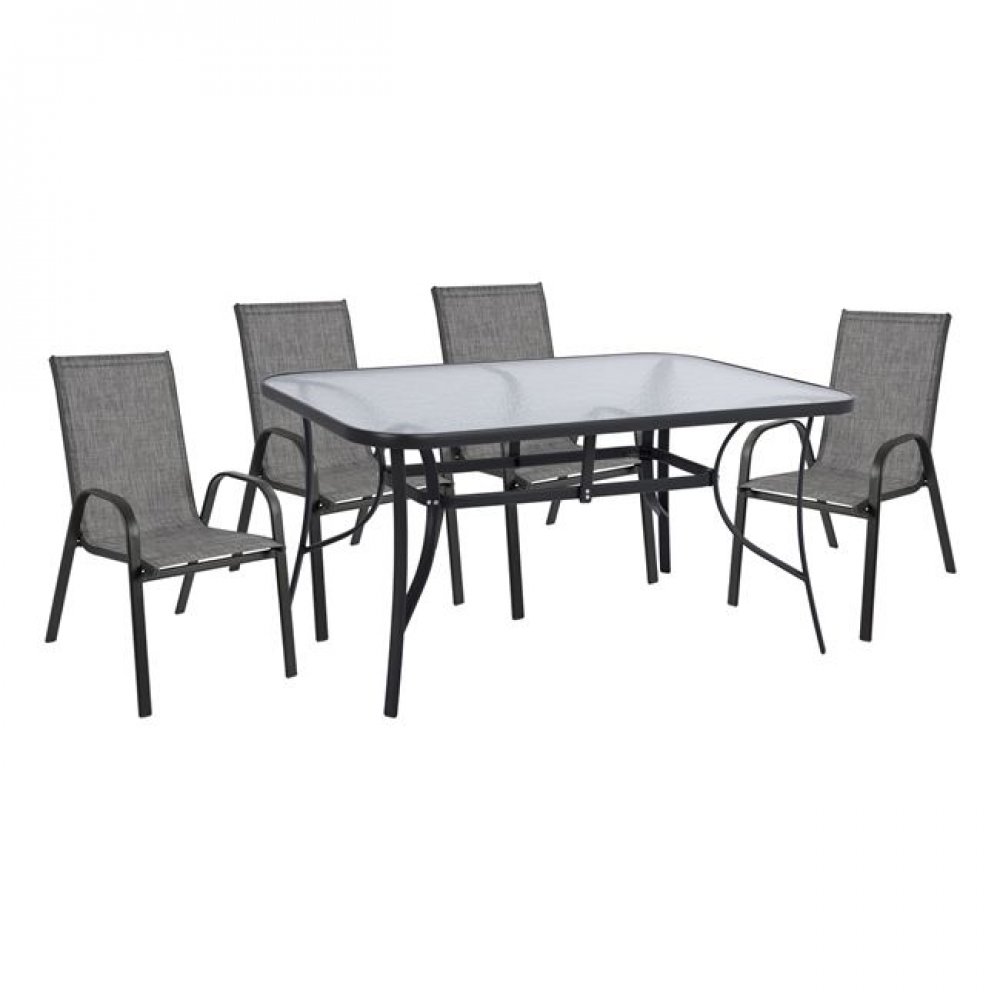 Σετ κήπου 5τμχ από μέταλλο/textilene σε χρώμα γκρι/ανθρακί 150x90x72