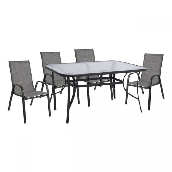 Σετ κήπου 5τμχ από μέταλλο/textilene σε χρώμα γκρι/ανθρακί 150x90x72