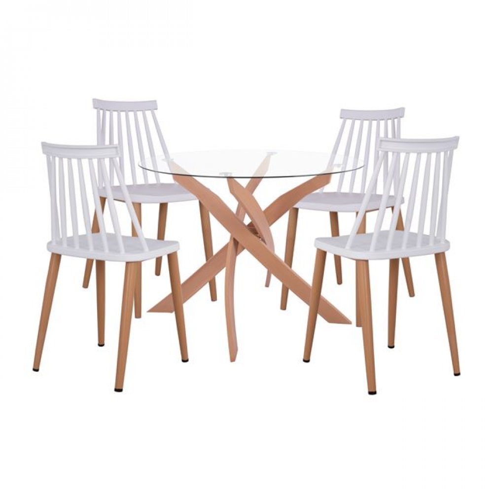 Σετ τραπεζαρίας "VANESSA" 5τμχ από μέταλλο/pp σε χρώμα φυσικό/λευκό Φ90x74