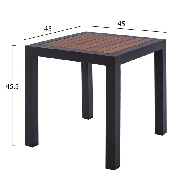 Τραπέζι βοηθητικό από αλουμίνιο-polywood σε μαύρο-καφέ χρώμα 45Χ45X45,5