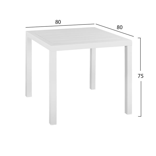 Τραπέζι αλουμινίου σε λευκό χρώμα 80x80x75,5