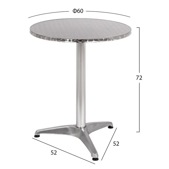 Τραπέζι "FRODO" από αλουμίνιο με τρίνυχη βάση σε ασημί χρώμα Φ60x70