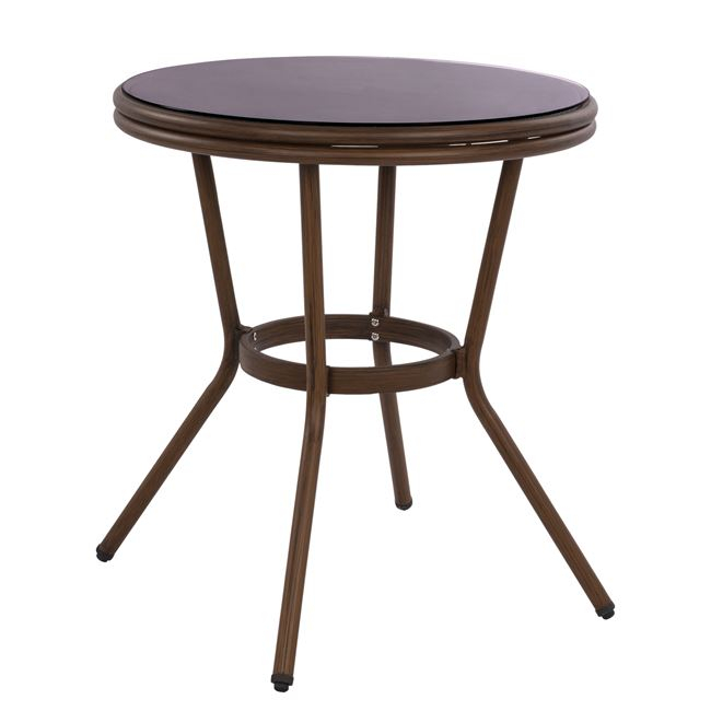 Τραπέζι "BAMBOO LOOK" από αλουμίνιο-τζάμι σε καφέ χρώμα Φ70x76