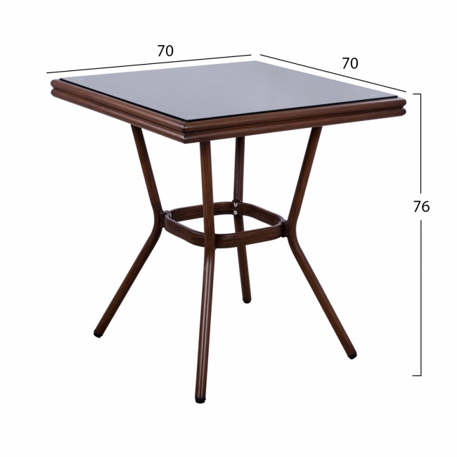 Τραπέζι "BAMBOO LOOK" από αλουμίνιο-τζάμι σε καφέ χρώμα 70x70x76