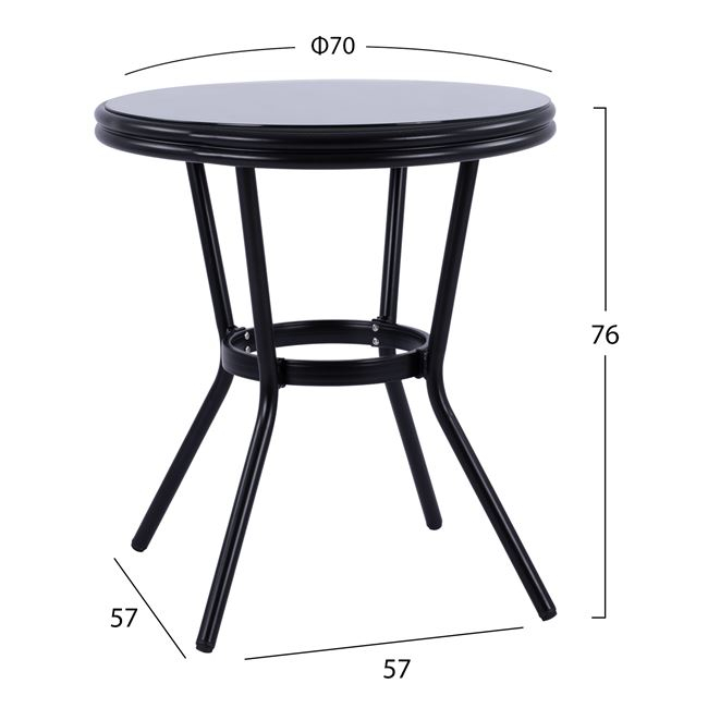 Τραπέζι "BAMBOO LOOK" από αλουμίνιο-τζάμι σε μαύρο χρώμα Φ70x76