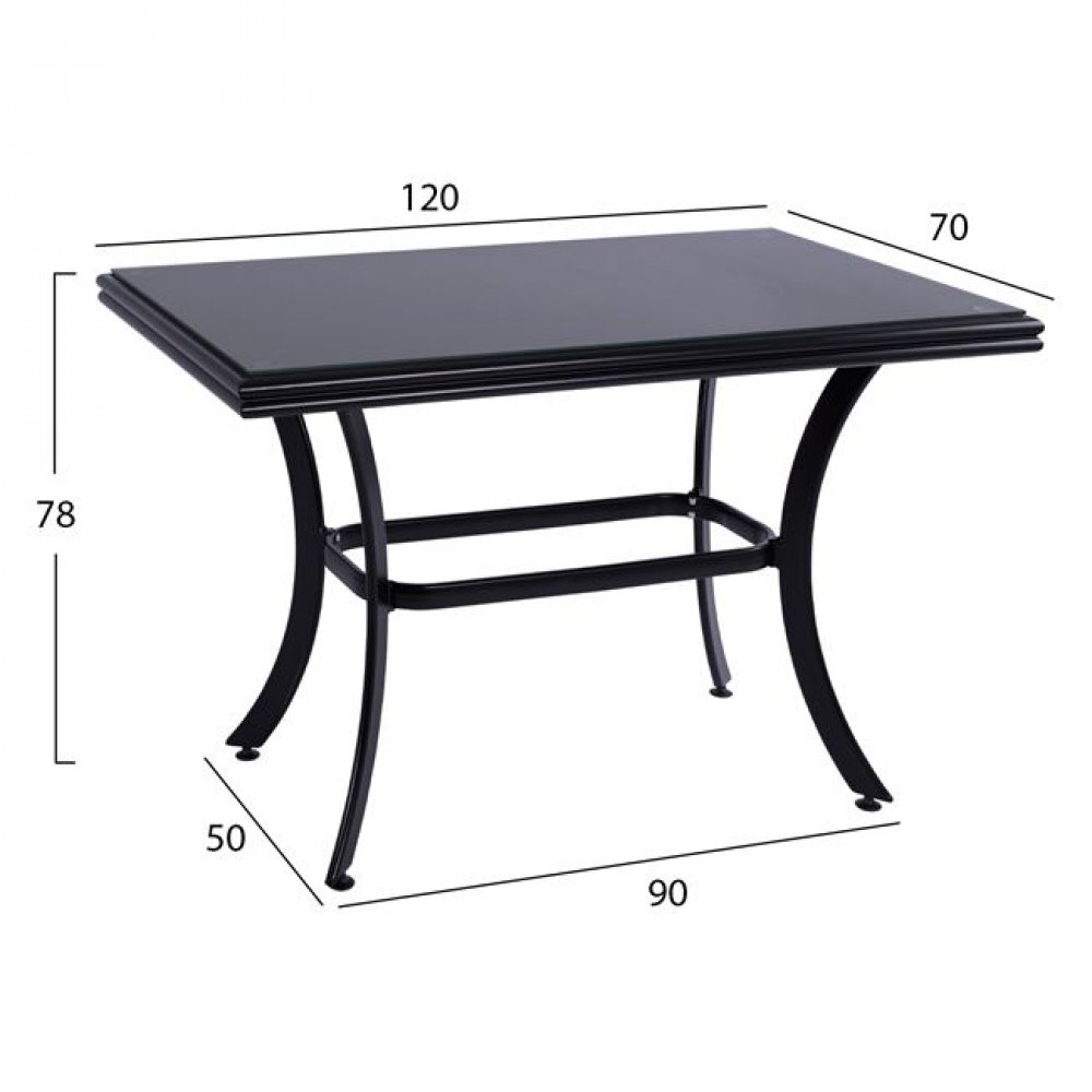 Τραπέζι "BAMBOO LOOK" από αλουμίνιο-τζάμι σε μαύρο χρώμα 120x70x78