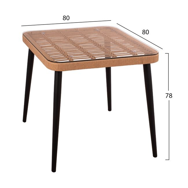 Τραπέζι "ALLEGRA" από μέταλλο/wicker σε χρώμα μπεζ 80x80x78