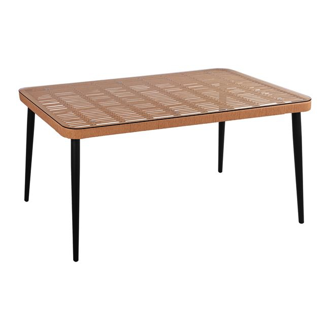 Τραπέζι εξωτερικού χώρου "ALLEGRA" από μέταλλο-wicker-γυαλί σε μπεζ χρώμα 160x90x78