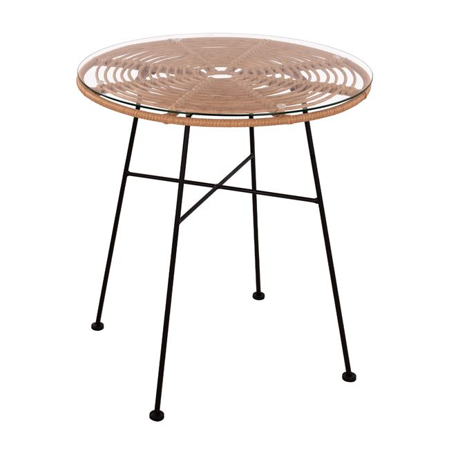Τραπέζι "ALLEGRA" μεταλλικό-wicker σε μπεζ χρώμα Φ70x74