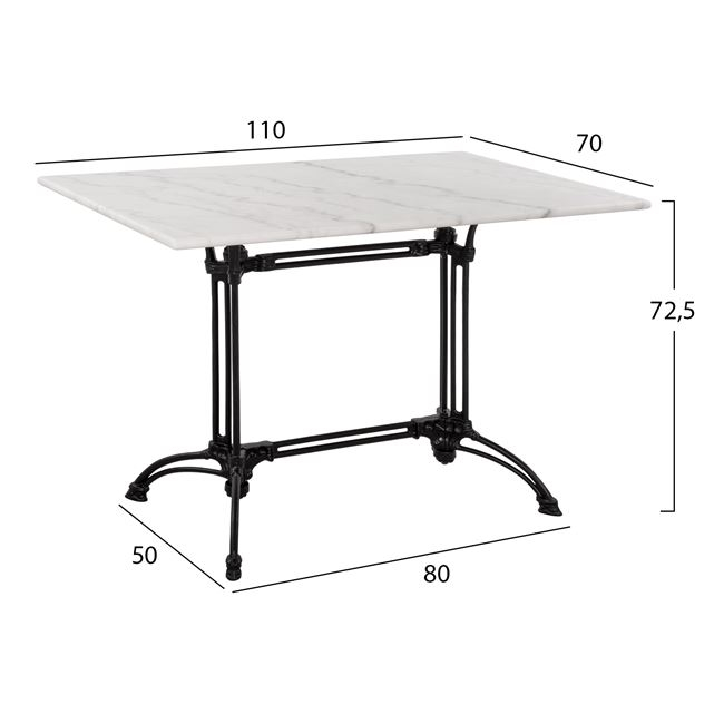 Τραπέζι από μαντέμι-μάρμαρο με δίστηλη βάση σε μαύρο-λευκό χρώμα 110x70x75,5
