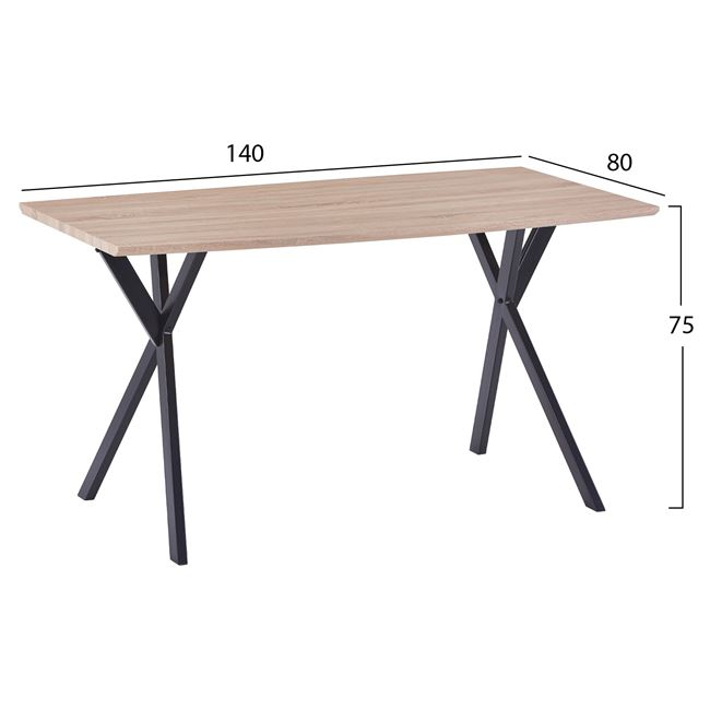 Τραπέζι "ALARICK" από mdf/μέταλλο σε χρώμα σονόμα/μαύρο 140x80x75