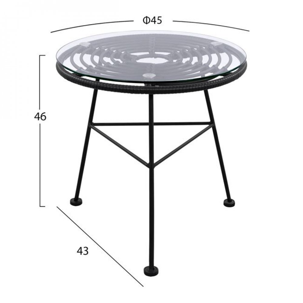 Τραπέζι "ALLEGRA" μεταλλικό-wicker σε μαύρο χρώμα Φ45x46