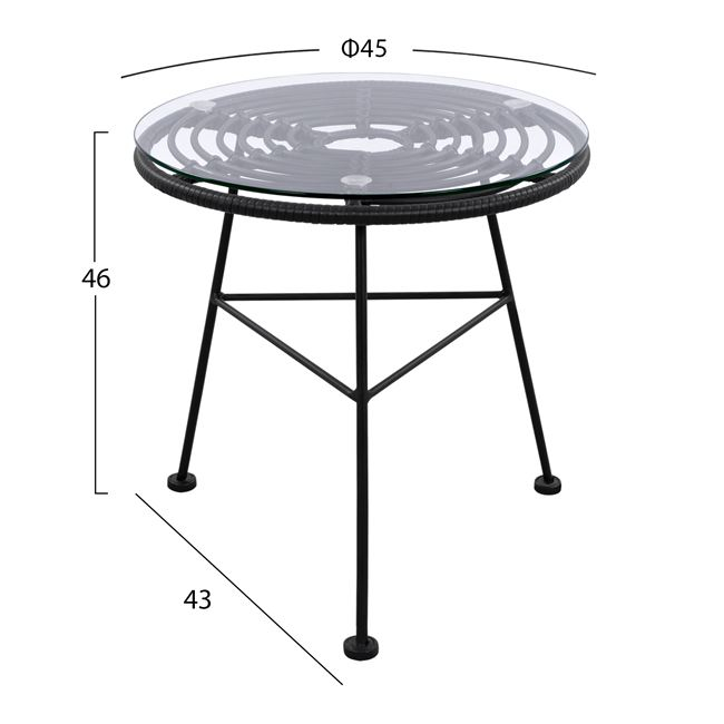 Τραπέζι "ALLEGRA" μεταλλικό-wicker σε μαύρο χρώμα Φ45x46