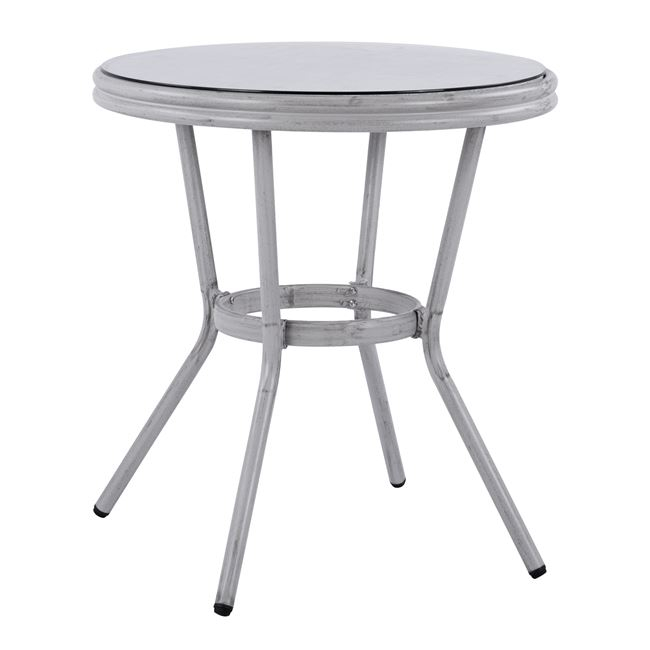 Τραπέζι αλουμινίου-γυάλινο σε χρώμα λευκής πατίνας Φ70x76