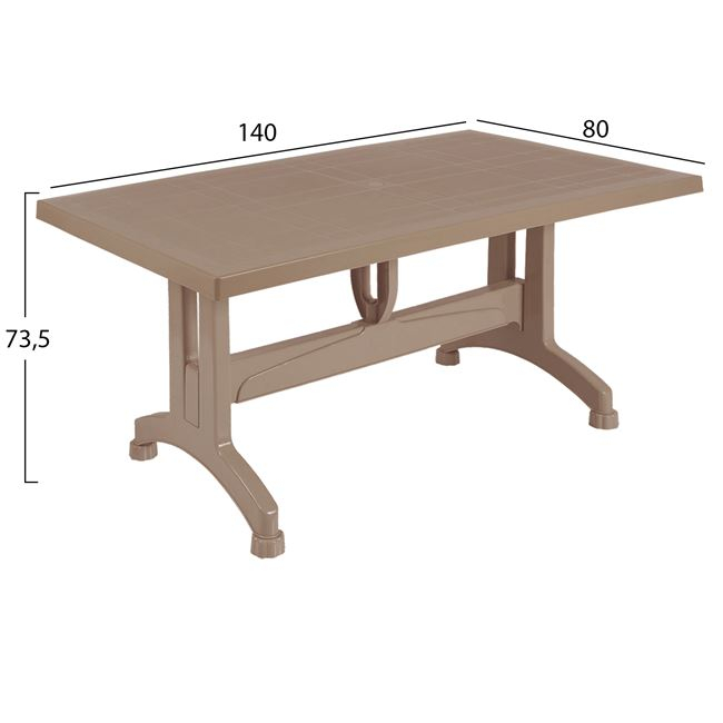 Τραπέζι εξωτερικού χώρου από πολυπροπυλένιο σε καπουτσίνο χρώμα 140x80x73,5