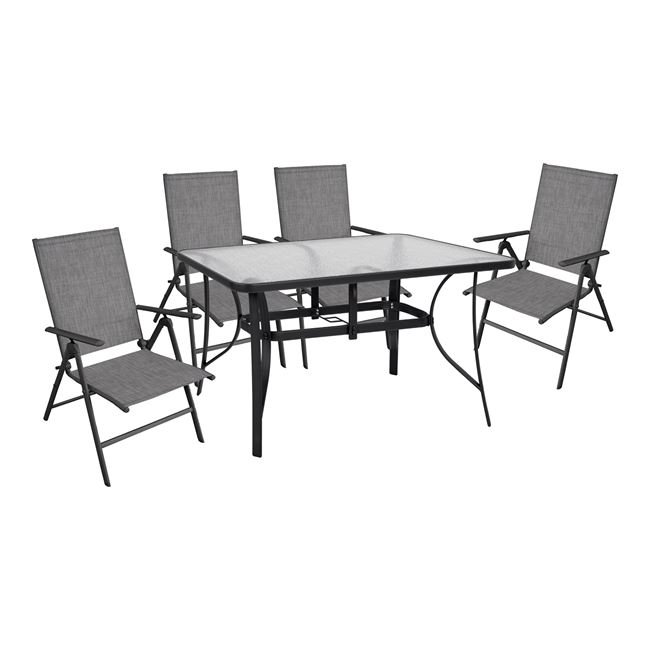 Σετ εξωτερικού χώρου 5τμχ πτυσσόμενο από μέταλλο-textilene σε γκρι χρώμα 140x80x72
