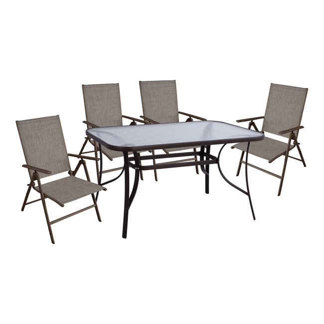 Σετ εξωτερικού χώρου 5τμχ πτυσσόμενο από μέταλλο-textilene σε καφέ χρώμα 140x80x72