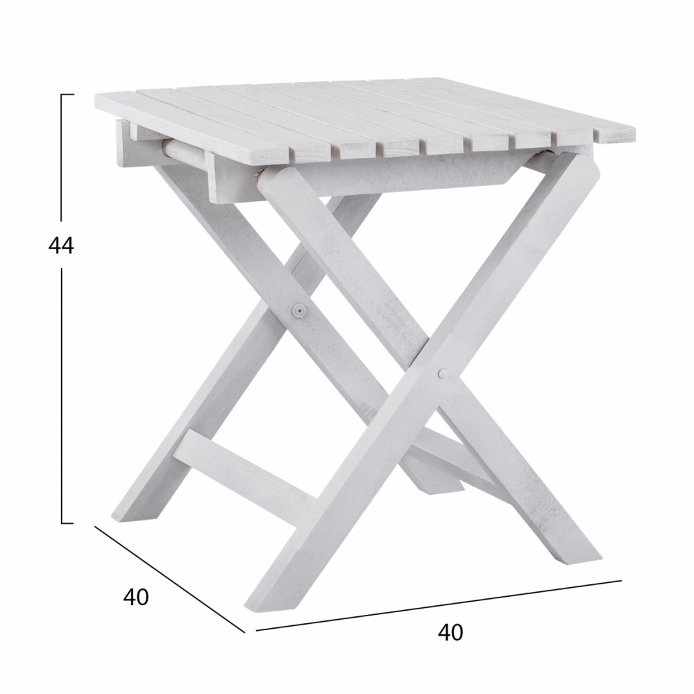 Πτυσσόμενο τραπέζι-σκαμπώ από μασίφ ξύλινο σκελετό σε λευκό χρώμα 40x40x44