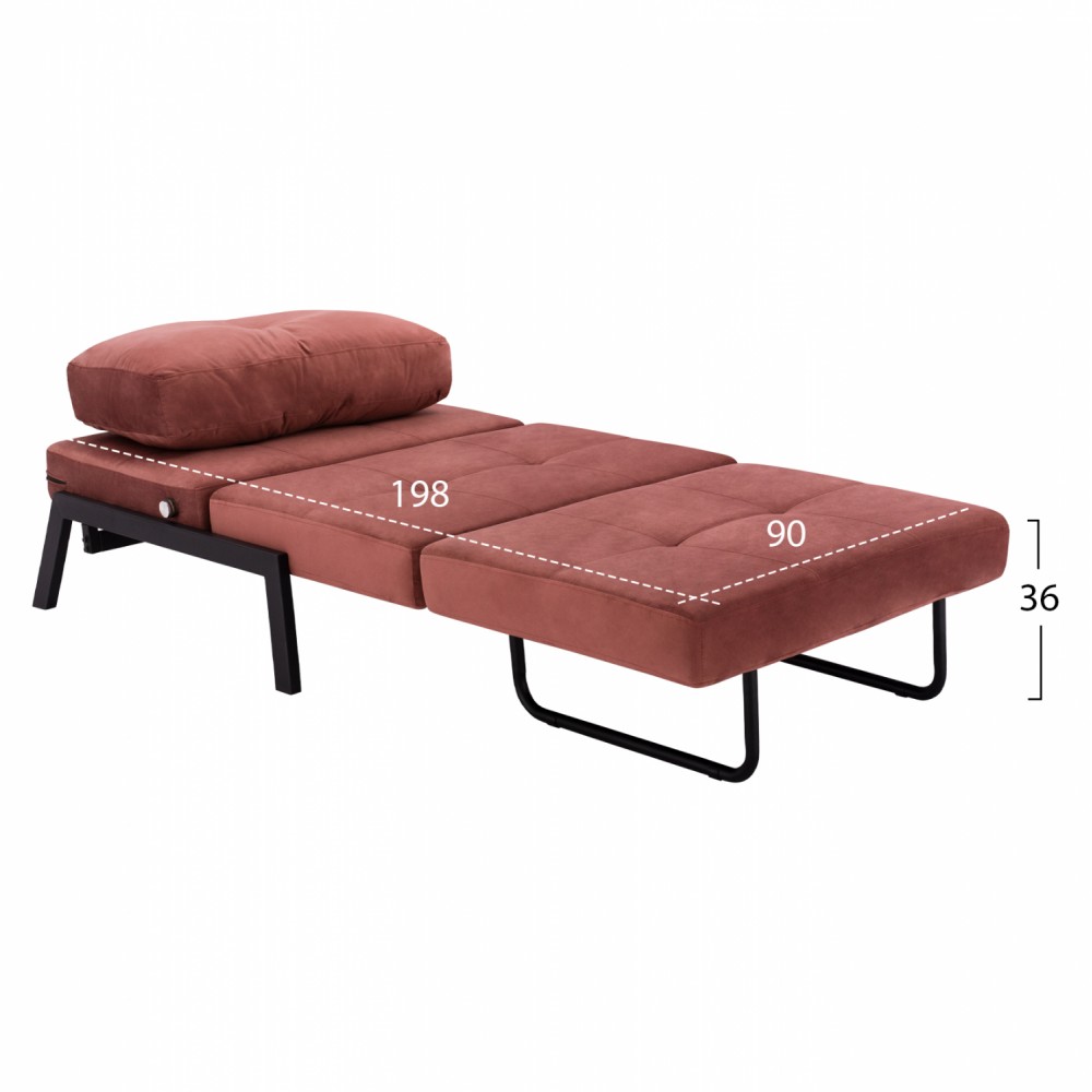 Πολυθρόνα κρεβάτι από μέταλλο/ύφασμα σε χρώμα σάπιο μήλο/μαύρο 95x92x66