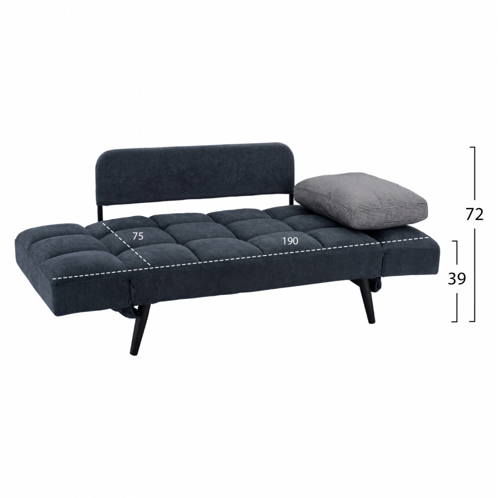 Καναπές τριθέσιος πολυμορφικός από ύφασμα σε χρώμα μαύρο/μπλε 153-190x90x72-85